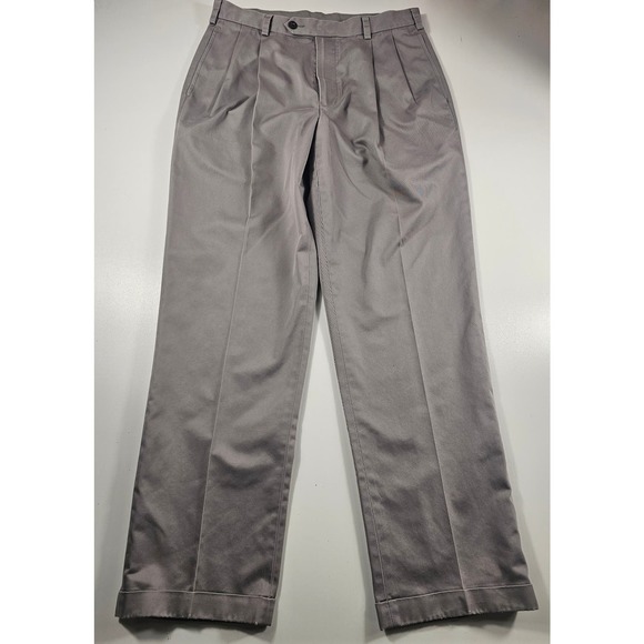 Jos A Bank travellers 34x32 (34×31) grey pleated pocket slacks career ^ - Picture 1 of 6